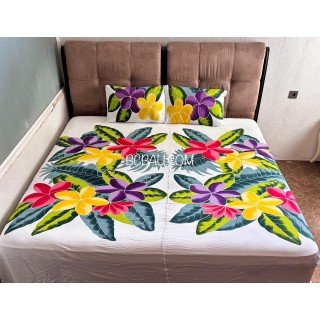 Hot Sale Rayon Bedsheet Floral Design Hand Painted High Quality